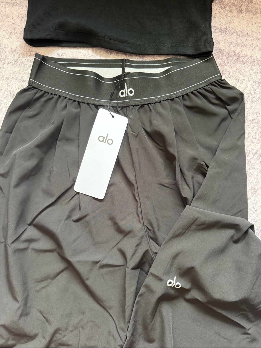 ALO Yoga Black Leggings with Grey Elastic Waistband